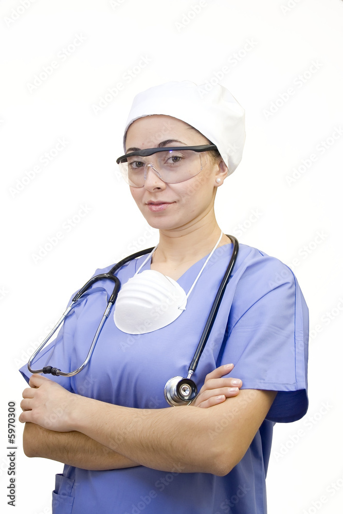 Pretty Hispanic nurse isolated on white Pretty Hispanic nurse isolated on white