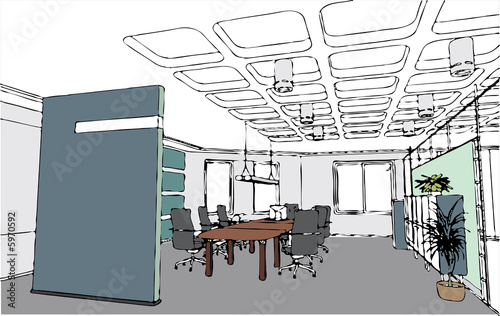 the modern office interior (cartoon style ) photo