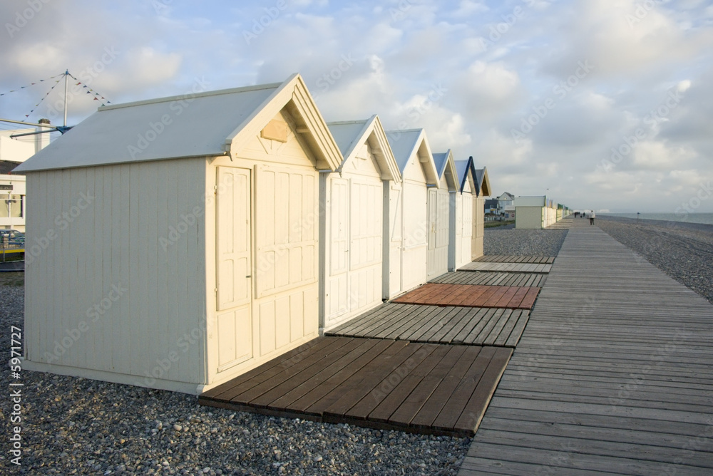 Beach huts on the sea front picardy france.