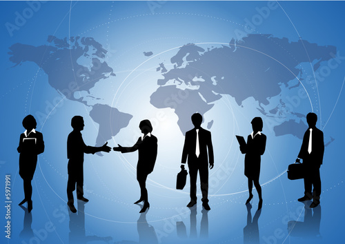 Business team and world