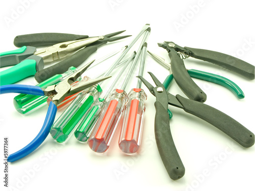 Set of nippers and screwdrivers with plastic handles 