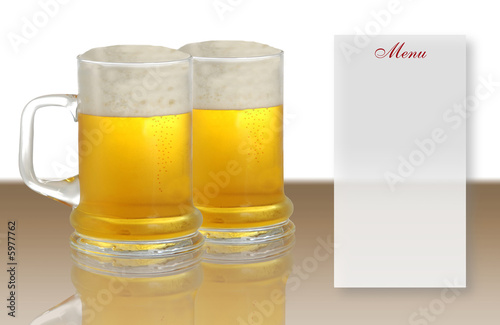 Two pints of beer and blank menu