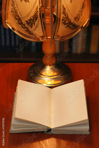 The book of verses under light of a desk lamp with clear list