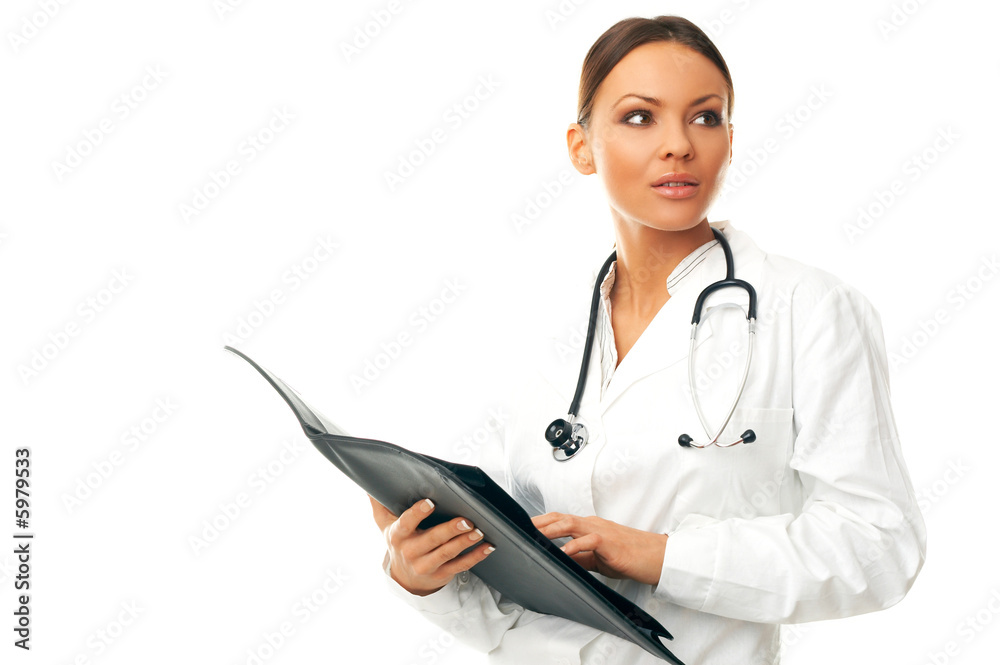 20-25 years old beautiful female doctor isolated on white 20-25 years old beautiful female doctor isolated on white