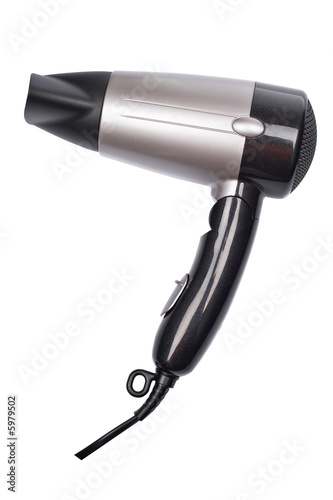 Silver hair dryer isolated on white background
