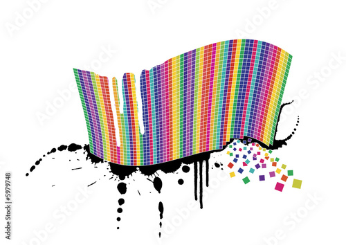 Illustration of a wavy rainbow wall full of squares