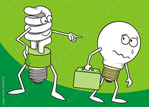 Ιncandescent light bulb persecuted by a fluorescent one