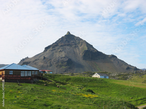 Western Iceland small village and mountain