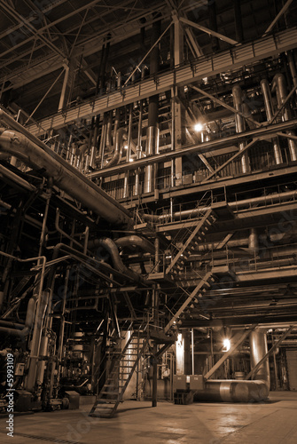 Pipes and tubes and chimney at a power plant