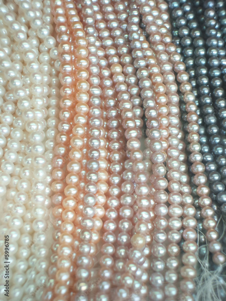 Display of multicolored strands of luxurious pearls Display of multicolored strands of luxurious pearls
