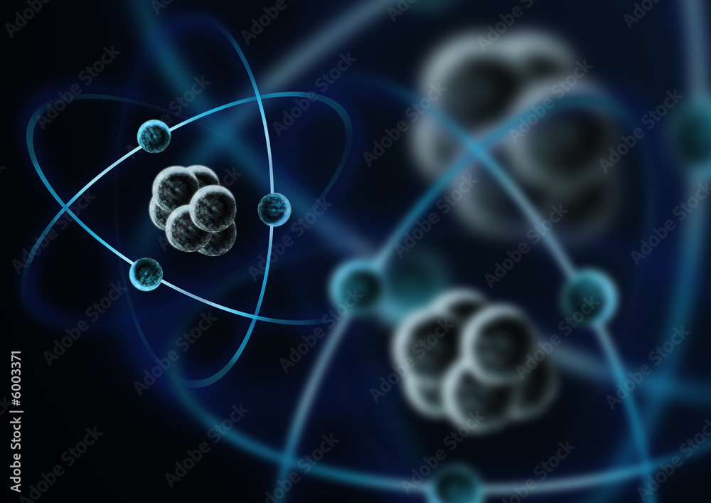An impression of a atom with electrons. - obrazy, fototapety, plakaty 