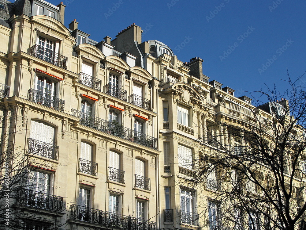 Ilmmeubles parisiens de pierre au soleil