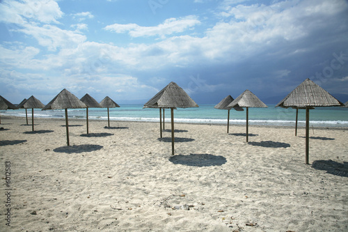 group of parasols at christi island near crete