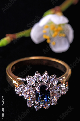 A sparkling diamond and sapphire ring with flower 