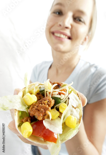 frau mit tortilla photo