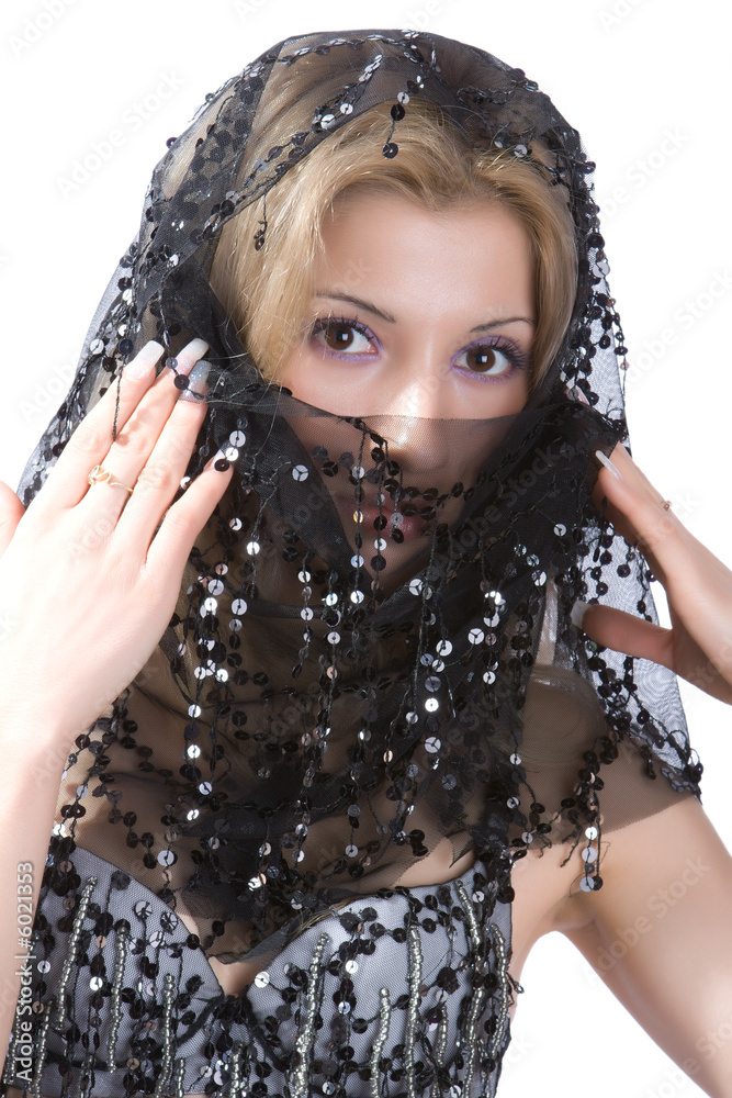 Nice east girl wrapped up in a black veil 