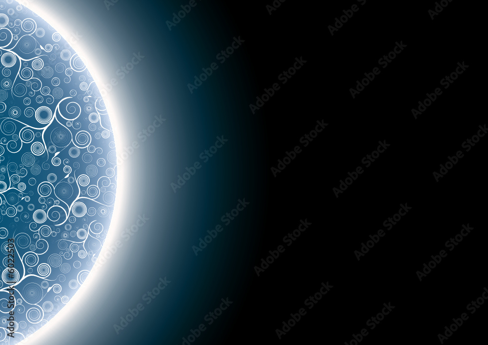 Obraz premium Blue floral vector planet with bright horizon fading to black
