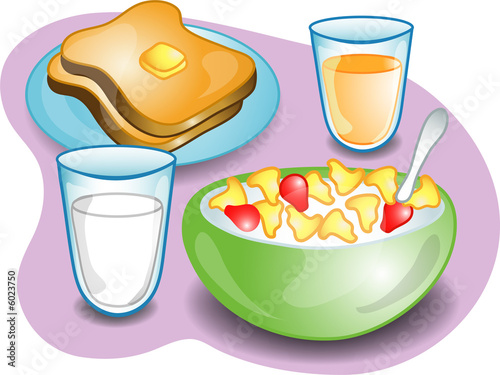 Illustration of a complete breakfast with cereal
