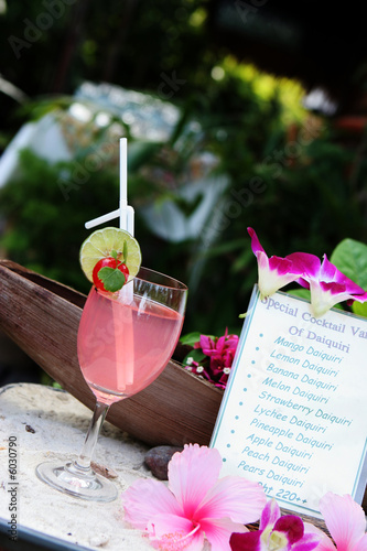 Cocktail and drinks menu in a tropical location. photo