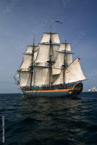 Vintage Frigate under sail at Sea 
