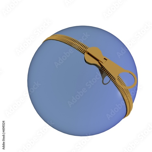 blue sphere with a gold zipper