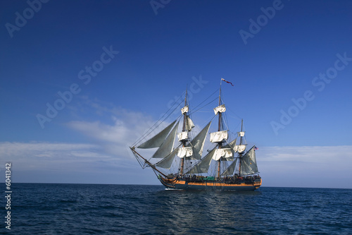 Sailing Ship at Sea under full sail 