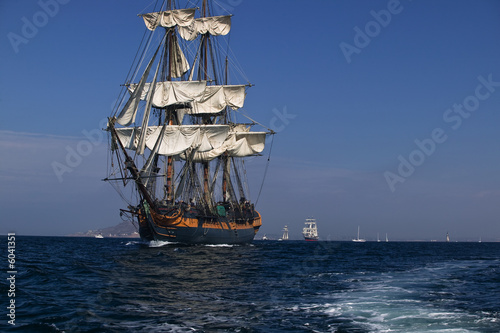 Tall Sailing Ship at Sea under full sail