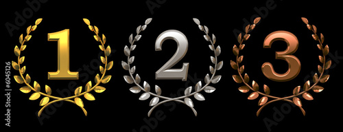 Принти на полотні Set of gold, silver and bronze symbols on black background