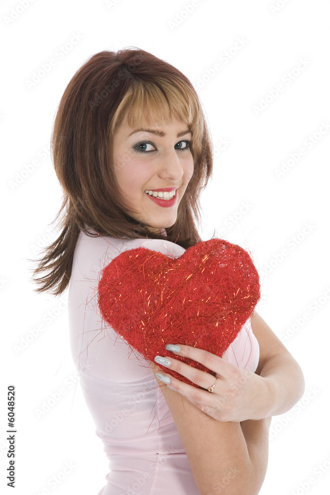 portrait redheaded with spotted dress on white background portrait redheaded with spotted dress on white background