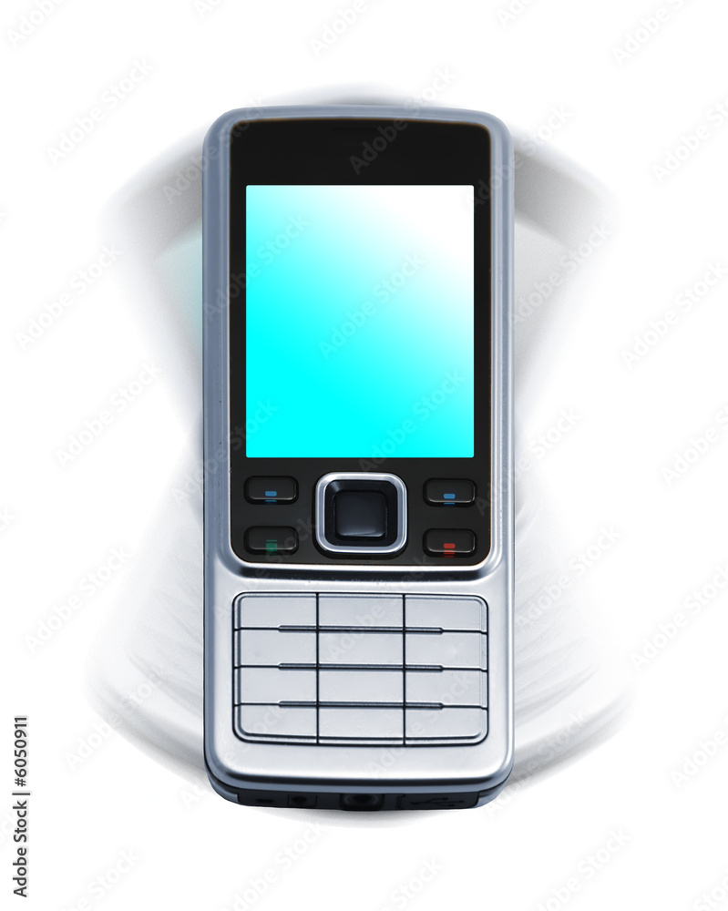 Vibrating cellphone with blank keys on white background Vibrating cellphone with blank keys on white background