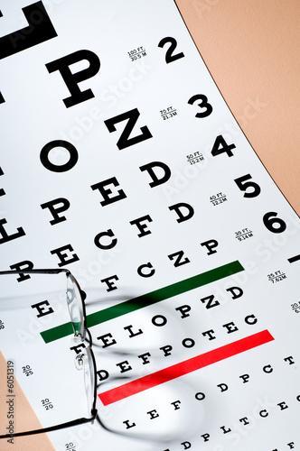 Pair of Eyeglasses Sitting Atop an eEe Exam Chart