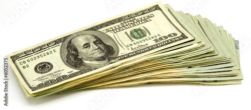 US Hundred Dollar Bills Isolated on White.