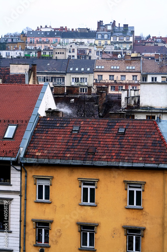 Photo of Budapest buildings parts, view from above .