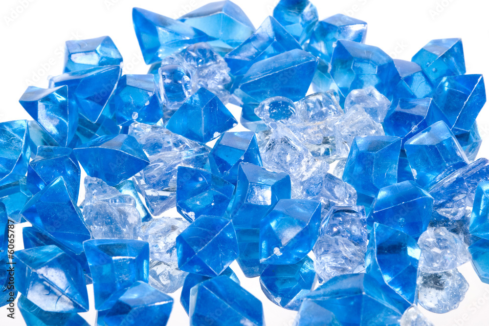 Blue crystals on a white background