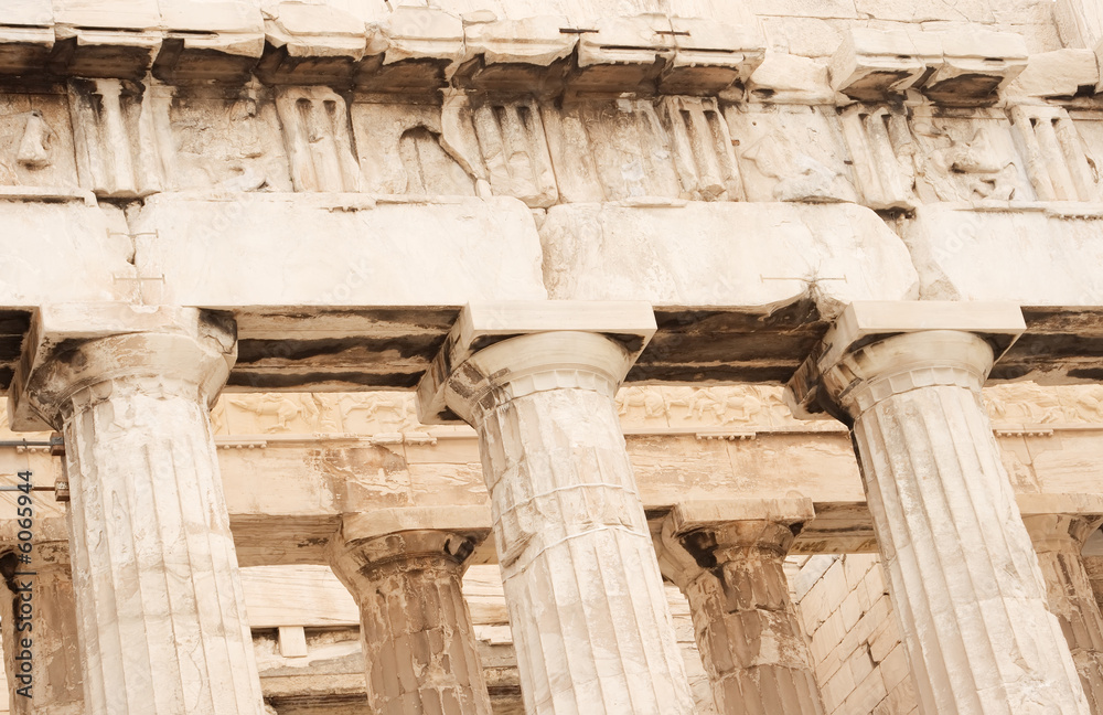 Parthenon columns and facade in Athens, Greece. 