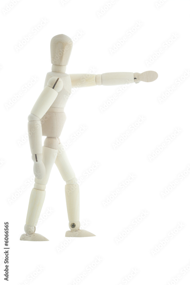 Isolated manikin with right hand outstretched and pointing Isolated manikin with right hand outstretched and pointing