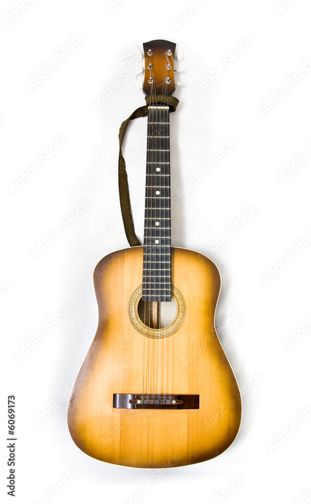 Classic guitar on white background.