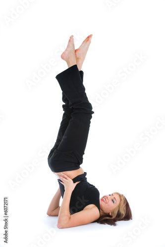 woman practicing fitness  on  isolated background photo