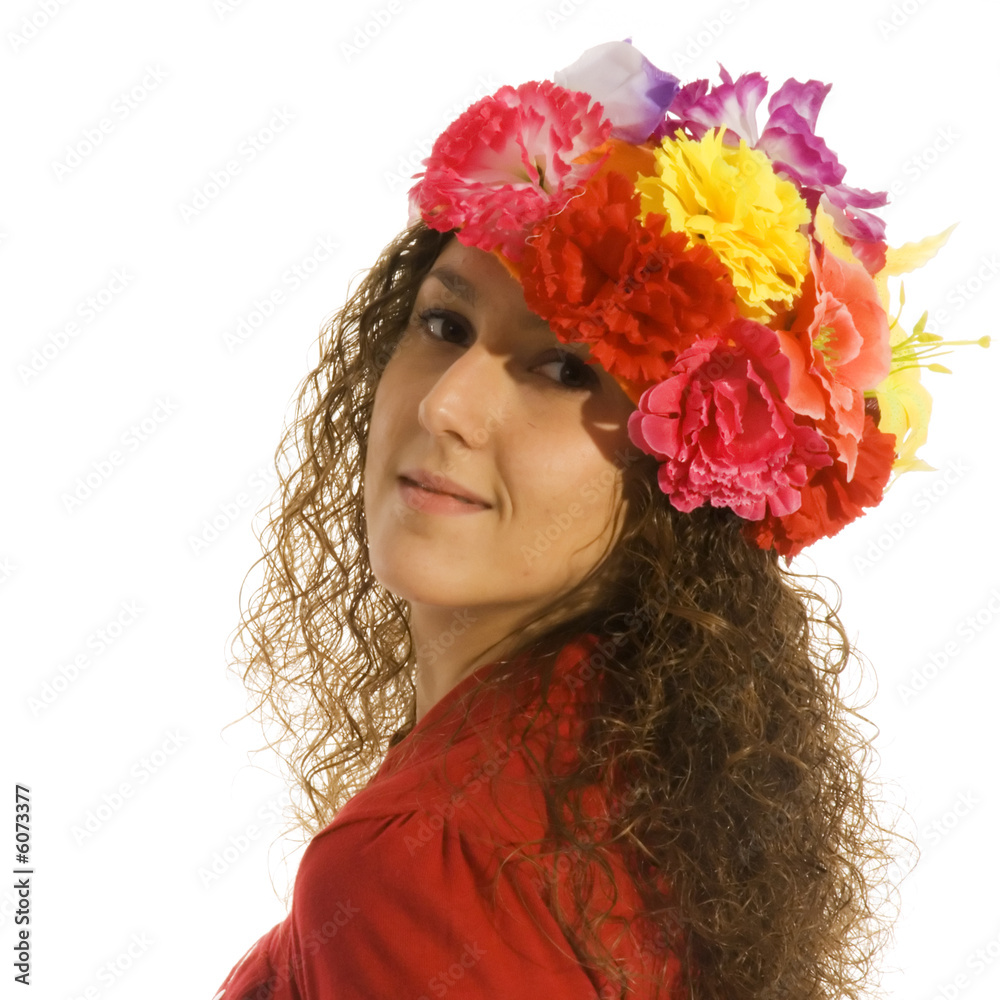 Naklejka premium Summer with many flowers on a beautiful hat