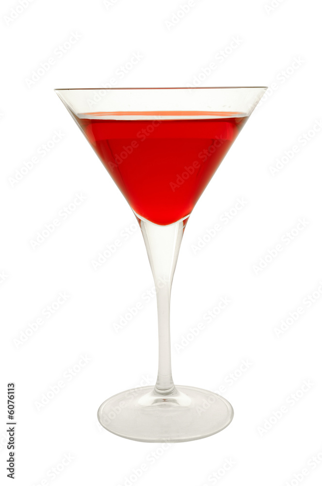 Red cocktail glass on a clean white background. Red cocktail glass on a clean white background.