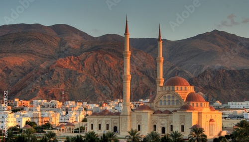 Mosque with two minarets in muscat, Oman photo
