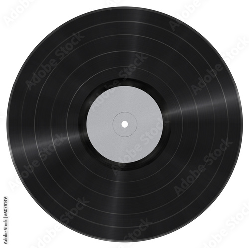 Long play vynil record with blank paper label isolated on white photo