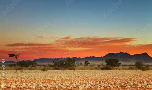 Colorful sunset in Kalahari Desert, Namibia