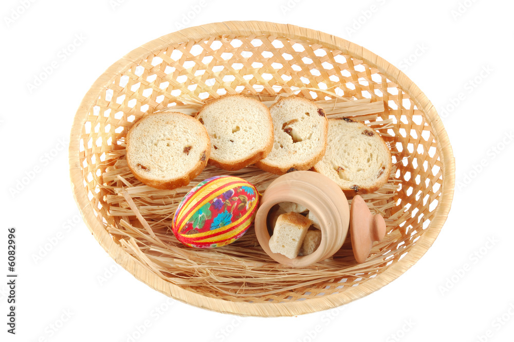 few cracker and easter egg on the basket