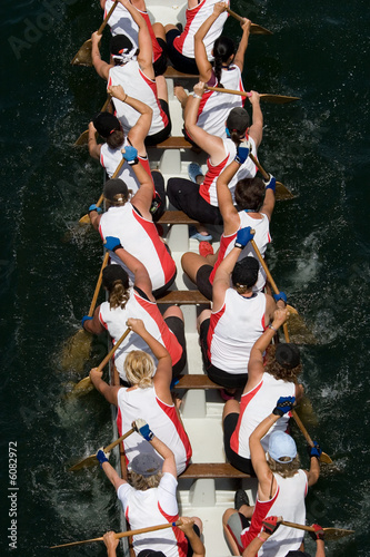 Dragon boat racers paddling