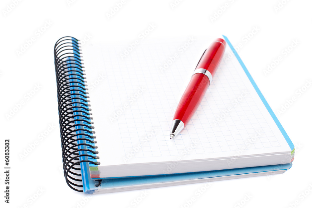 Pen and blank notebook sheet on white background Pen and blank notebook sheet on white background
