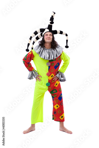 Obraz na płótnie funny jester joker making a face on white background
