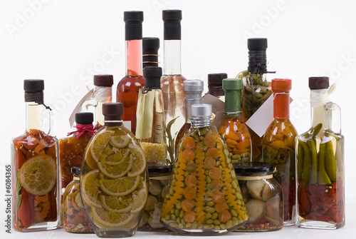 Marinated products in jars and bottles.