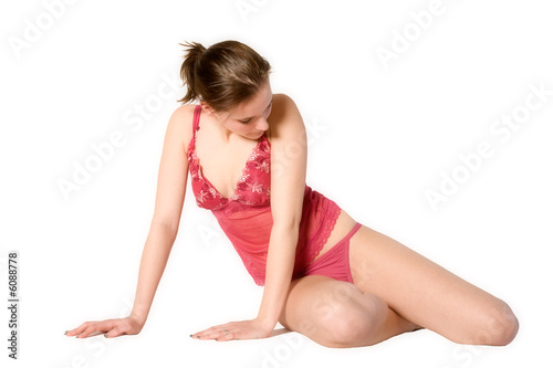 Woman in red lingerie relaxing