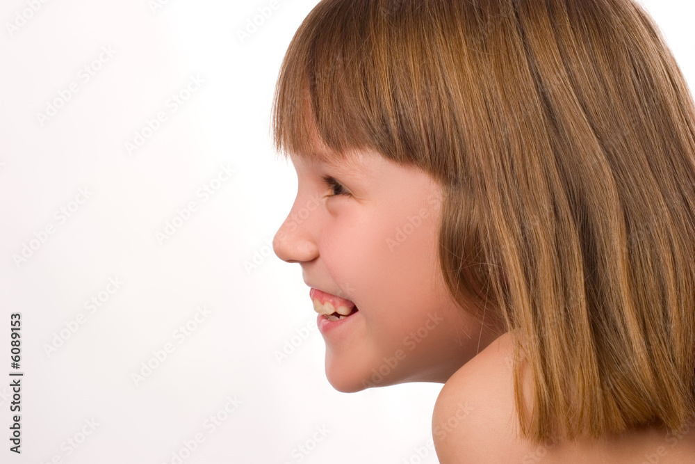 Cute little girl side view isolated on white Cute little girl side view isolated on white